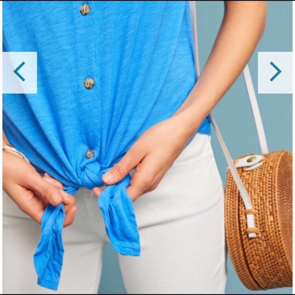 T.La Effervescent Tank Tie Front Blue Wood Button - Picture 2 of 2